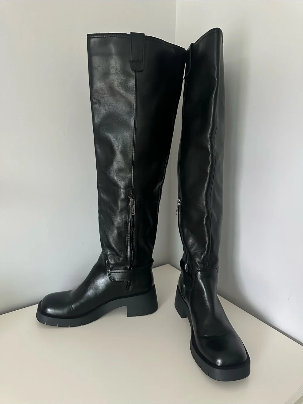 Zara Black Over-the-Knee Leather Boots